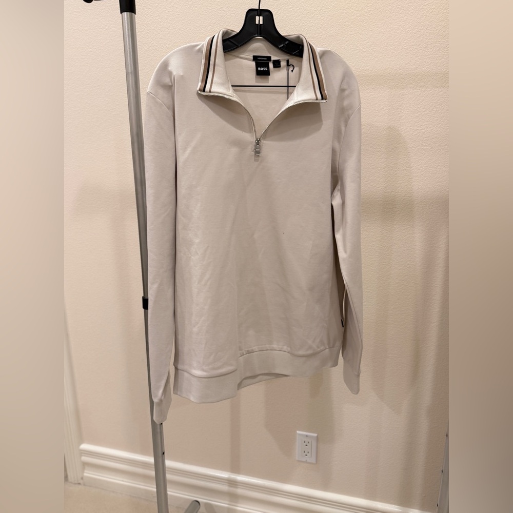 Hugo Boss Men's Cream Half Zip Sweater